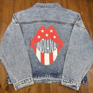Rivaly Runway INDIANA Denim Jean Jacket Graphic Back Streatwear Hip Hop Womens S